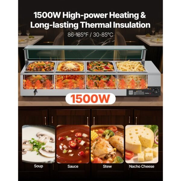 VEVOR kommerzieller Speisenwärmer (4 x 1/2 Größe Behälter), Chafing Dishes Set für Catering Restaurant Party – Bild 2