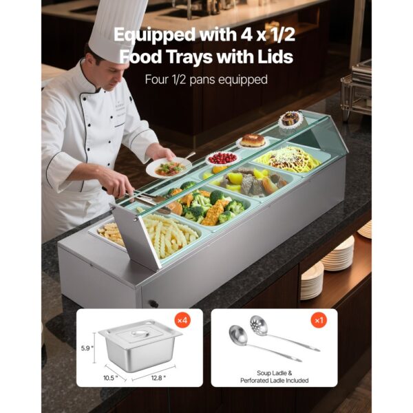 VEVOR kommerzieller Speisenwärmer (4 x 1/2 Größe Behälter), Chafing Dishes Set für Catering Restaurant Party – Bild 3