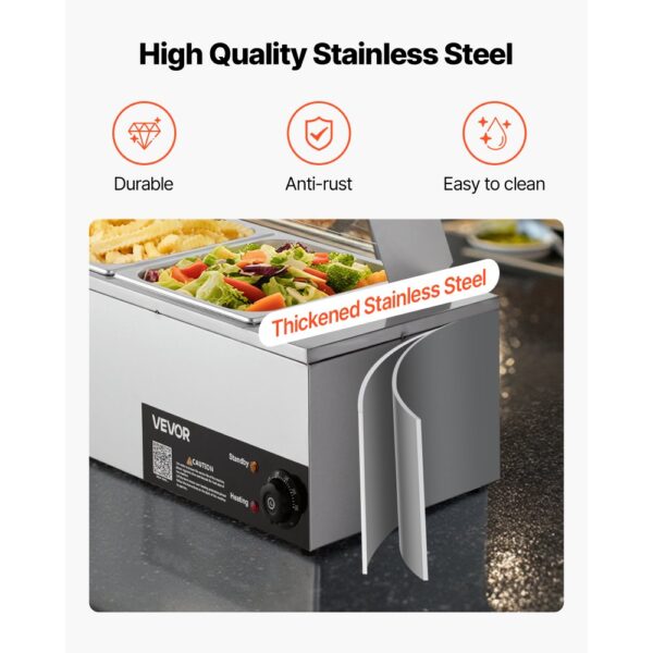 VEVOR kommerzieller Speisenwärmer (4 x 1/2 Größe Behälter), Chafing Dishes Set für Catering Restaurant Party – Bild 5