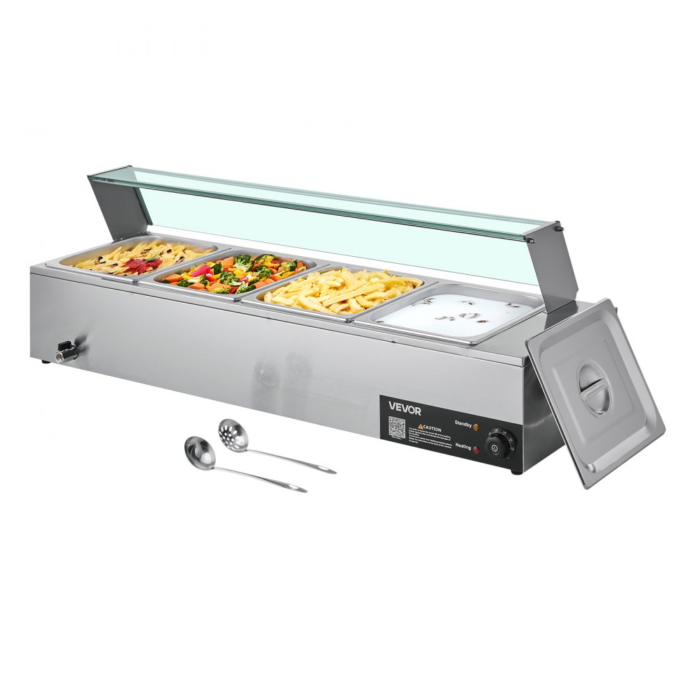 VEVOR kommerzieller Speisenwärmer (4 x 1/2 Größe Behälter), Chafing Dishes Set für Catering Restaurant Party