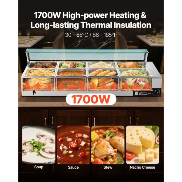 VEVOR kommerzieller Speisenwärmer (8 x 1/2 Größe Behälter), Chafing Dishes für Catering Restaurant Party – Bild 2