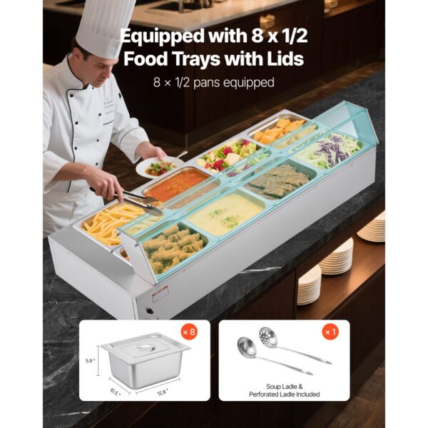 VEVOR kommerzieller Speisenwärmer (8 x 1/2 Größe Behälter), Chafing Dishes für Catering Restaurant Party – Bild 3