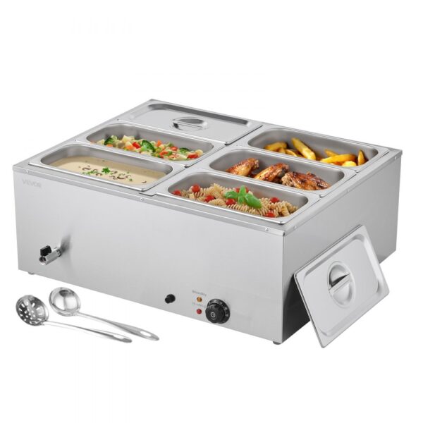 VEVOR kommerzieller Speisenwärmer (6 x 1/3 Größe Behälter), Chafing Dishes Set für Catering Restaurant Party