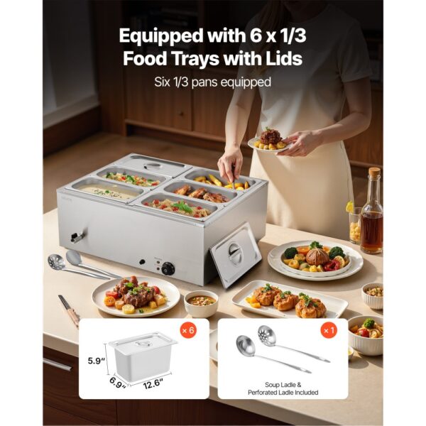 VEVOR kommerzieller Speisenwärmer (6 x 1/3 Größe Behälter), Chafing Dishes Set für Catering Restaurant Party – Bild 3