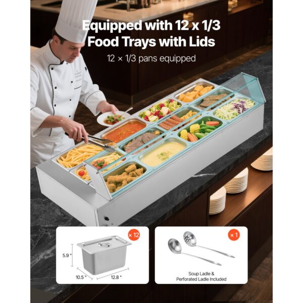 VEVOR kommerzieller Speisenwärmer (12 x 1/3 Größe Behälter), Chafing Dishes für Catering Restaurant Party – Bild 3