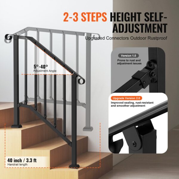 VEVOR Handläufe für Außentreppen, 2–3-stufiges Treppenhandlauf-Set, Treppengeländer für Senioren – Bild 3