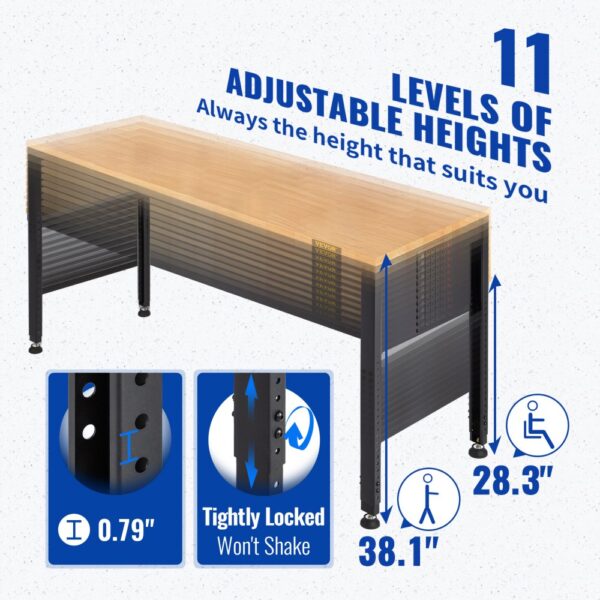 VEVOR Verstellbare Werkbank, 48" L x 20" B x 38,1" H Garagentisch mit 28,3"-38,1" Höhe und 2000 lbs Tragkraft – Bild 3