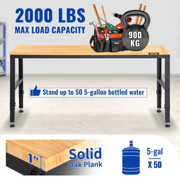 VEVOR Verstellbare Werkbank, 48" L x 20" B x 38,1" H Garagentisch mit 28,3"-38,1" Höhe und 2000 lbs Tragkraft – Bild 5
