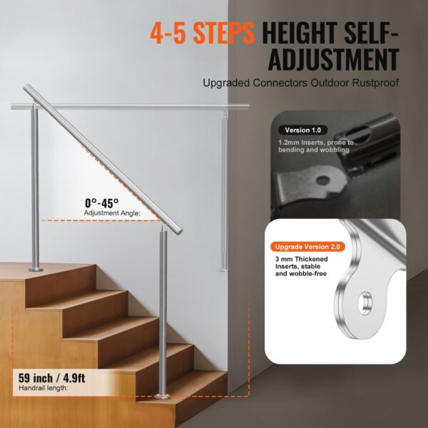 VEVOR Handläufe für Außentreppen, 150 cm langes Treppenhandlauf-Set, Veranda und Terrasse – Bild 3