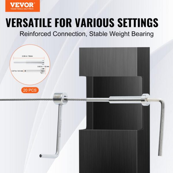 VEVOR 20er-Pack unsichtbares Kabelgeländer-Set T316 Edelstahl 1/8" unsichtbare Aufnahme und Gesenkbolzenende – Bild 2