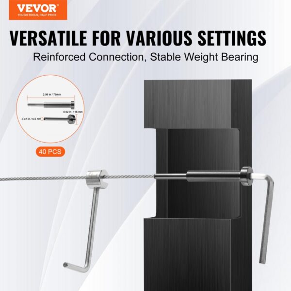 VEVOR 40er-Pack unsichtbares Kabelgeländer-Set, Pressspanner 1/8 Zoll für Holz-/Metallpfosten, schwarz – Bild 2