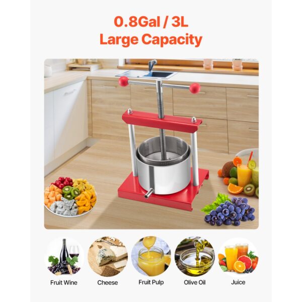 VEVOR Obstweinpresse Apfelpresse (3 L) mit 2 Edelstahlfässer, manueller Entsafter – Bild 3
