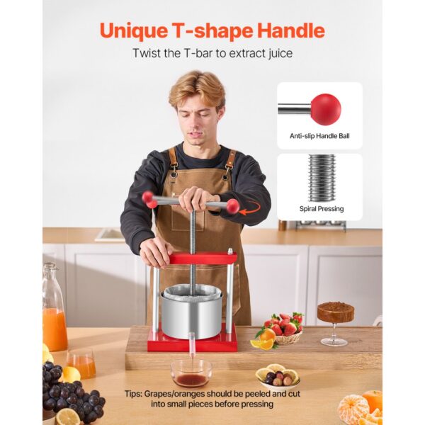 VEVOR Obstweinpresse Apfelpresse (3 L) mit 2 Edelstahlfässer, manueller Entsafter – Bild 4