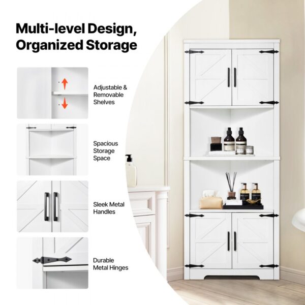 VEVOR Eckschrank Aufbewahrungsschrank mit 6-stufiger Regalen Mehrzweckschrank (171 cm Hohe) mit 4 Holztüren – Bild 4