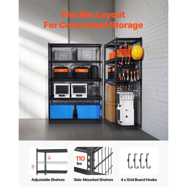 VEVOR Lagerregale, 1361 kg, 5-stufiges Schwerlastregal für die Garage, 508x1219,2x1828,8 mm – Bild 3