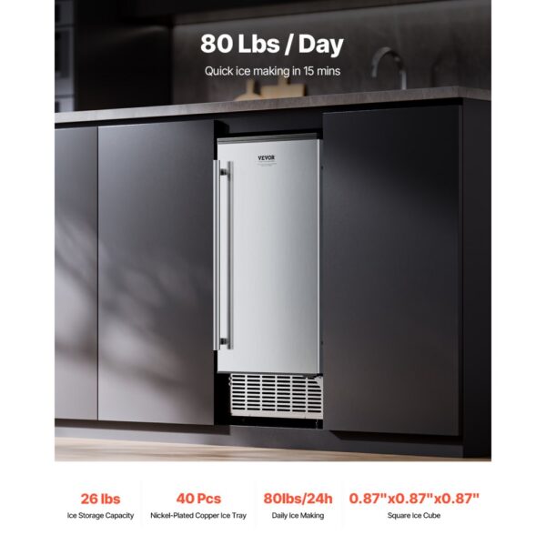 VEVOR Unterbau Eismaschine Eisbereitrer Eiswürfelbereiter 36 kg/Tag Unterbau-Eismaschine mit umkehrbarer Tür – Bild 2