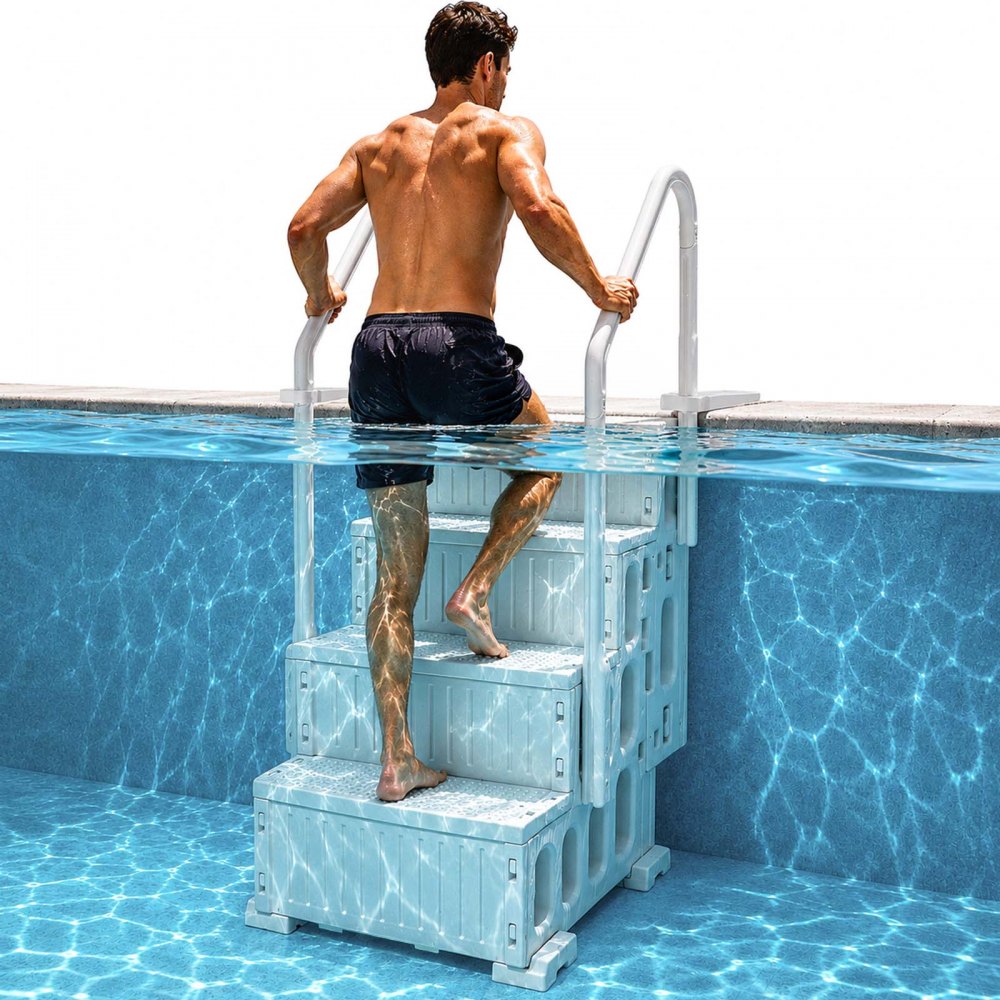 VEVOR Poolleiter, Kunststoff-Pooltreppe mit 2 Handläufen, 4 rutschfesten Stufen