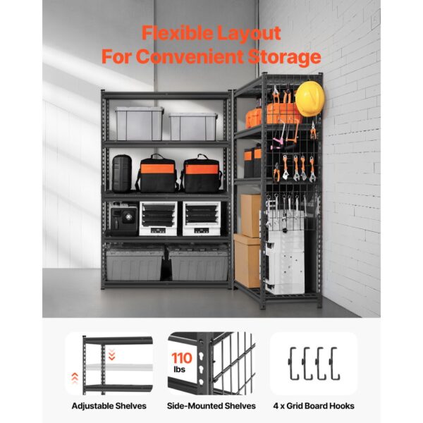 VEVOR Lagerregale, 1134 kg, 5-stufiges Schwerlastregal für die Garage, 457,2 x 1219,2 x 1828,8 mm – Bild 3