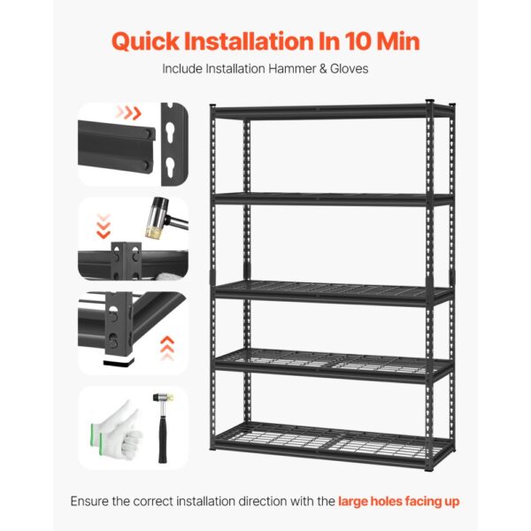 VEVOR Lagerregale, 1134 kg, 5-stufiges Schwerlastregal für die Garage, 457,2 x 1219,2 x 1828,8 mm – Bild 5