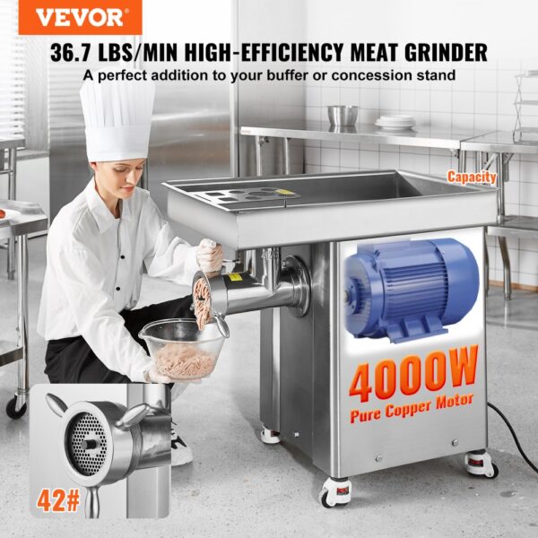 VEVOR kommerzieller Fleischwolf 16,65 kg/min 4000 W elektrischer Fleischwolf mit Klingen & Mahlplatten – Bild 2