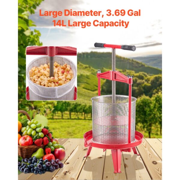 VEVOR Obstweinpresse Obstmühle Apfelmühle (14 L), Edelstahlkorb mit dreieckiger Struktur, manueller Entsafter – Bild 2