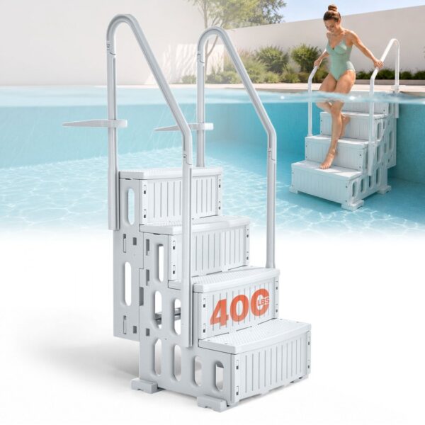 VEVOR Schwimmbadleiter, 4-stufige Treppe mit Doppelhandlauf & rutschfesten Hochleistungsstufen