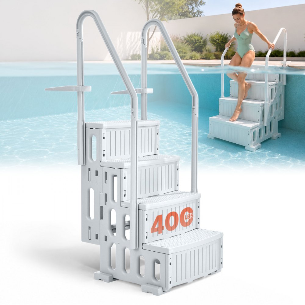 VEVOR Schwimmbadleiter, 4-stufige Treppe mit Doppelhandlauf & rutschfesten Hochleistungsstufen