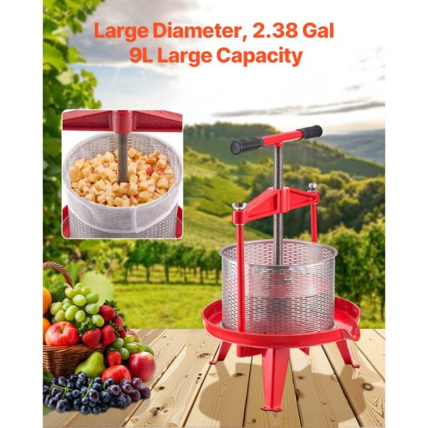 VEVOR Obstweinpresse Obstmühle Apfelmühle (9 L), Edelstahlkorb mit dreieckiger Struktur, manueller Entsafter – Bild 2 VEVOR Obstweinpresse Obstmühle Apfelmühle (9 L), Edelstahlkorb mit dreieckiger Struktur, manueller Entsafter – Bild 2