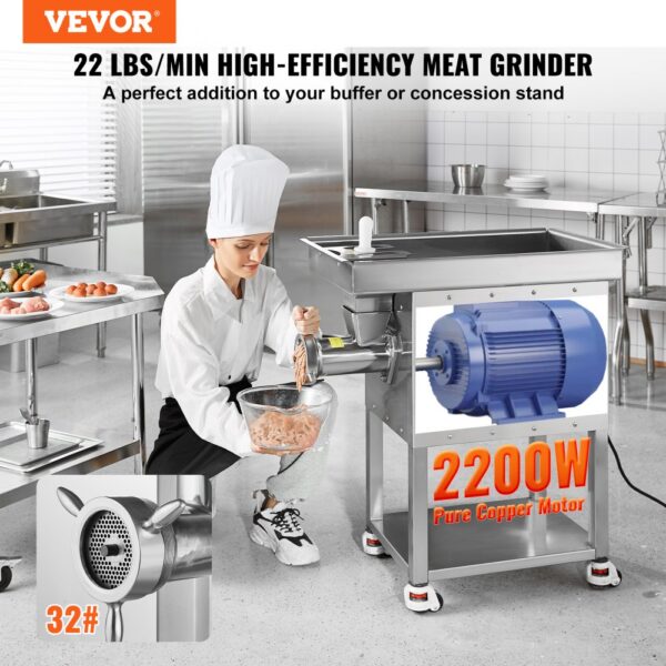 VEVOR kommerzieller Fleischwolf 9,98 kg/min elektrischer Fleischwolf 2200 W mit Klingen & Mahlplatten – Bild 2