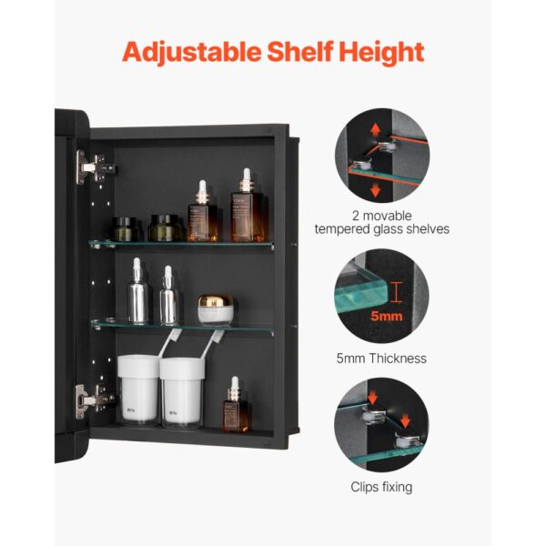 VEVOR Spiegelschrank verspiegelter Arzneischrank Medizinschrank (406 x 128 x 610 mm) für Badezimmer – Bild 3