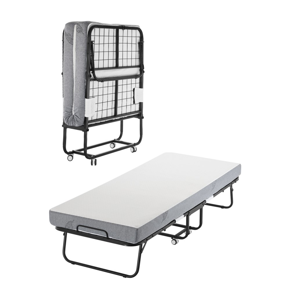 VEVOR Rollbett Klappbett mit 12,5 cm Matratze, faltbares Einzelbett mit Memory Foam-Matratze (190 x 81 cm)