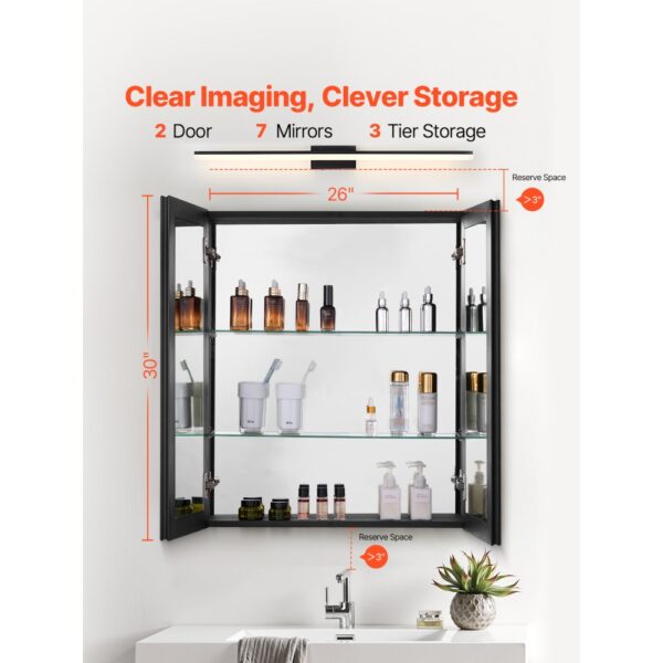 VEVOR Spiegelschrank verspiegelter Arzneischrank Medizinschrank (662 x 135 x 762 mm) für Badezimmer – Bild 2