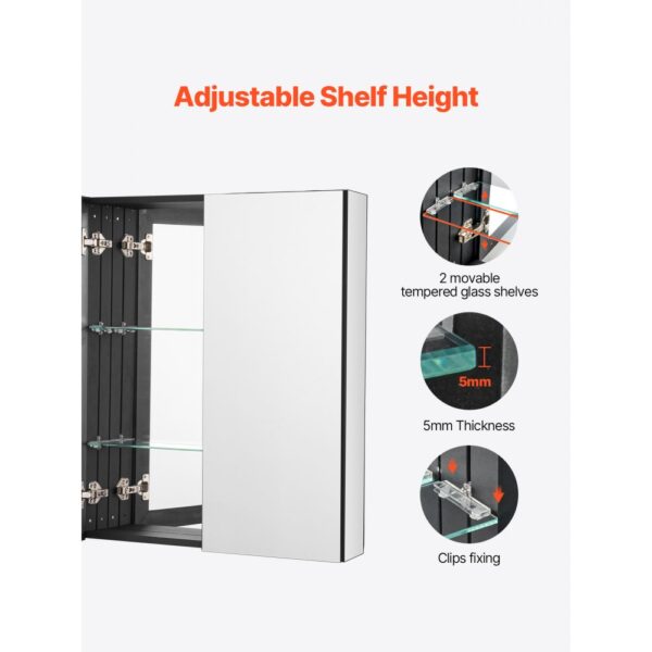 VEVOR Spiegelschrank verspiegelter Arzneischrank Medizinschrank (662 x 135 x 762 mm) für Badezimmer – Bild 3