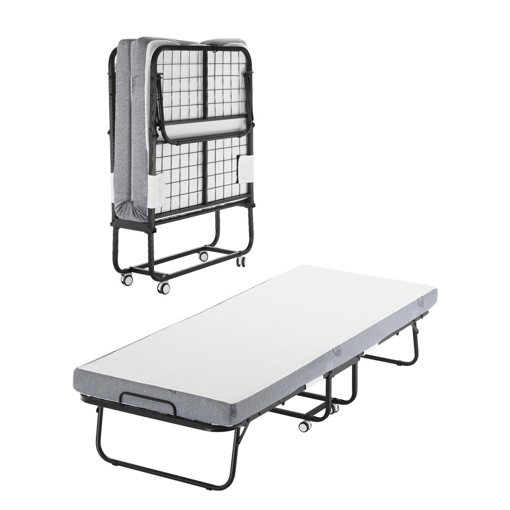 VEVOR Rollbett Klappbett mit 10 cm Matratze, faltbares Einzelbett mit Memory Foam-Matratze (190 x 81 cm)
