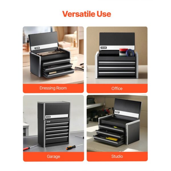 VEVOR Werkzeugkasten 218,4x118x120 mm, Werkzeugkiste mit 3 Schubladen, schwarz – Bild 5