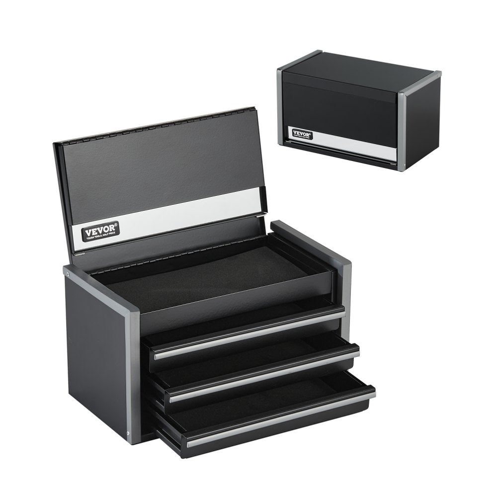 VEVOR Werkzeugkasten 218,4x118x120 mm, Werkzeugkiste mit 3 Schubladen, schwarz