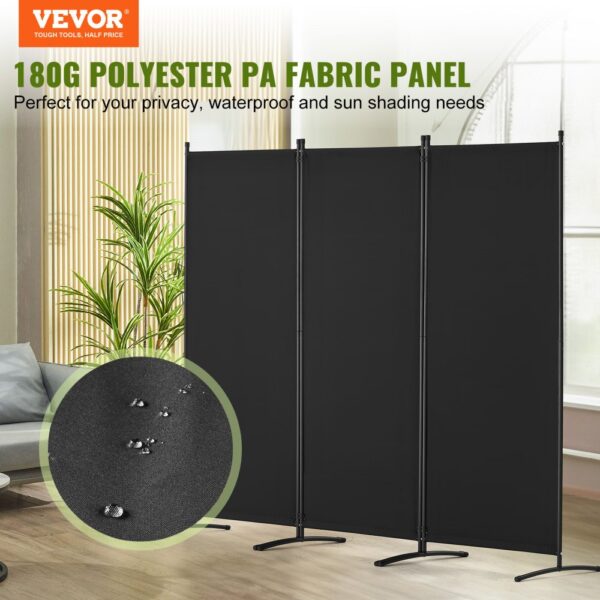 VEVOR Raumteiler Trennwand 3-teiliger Paravent Stellwand, Raumtrenner freistehend (228 x 52 x 184 cm), Schwarz – Bild 2