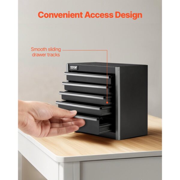 VEVOR Werkzeugkiste 218x118x205 mm, Werkzeugkasten aus Metall mit 5 Schubladen, schwarz – Bild 4