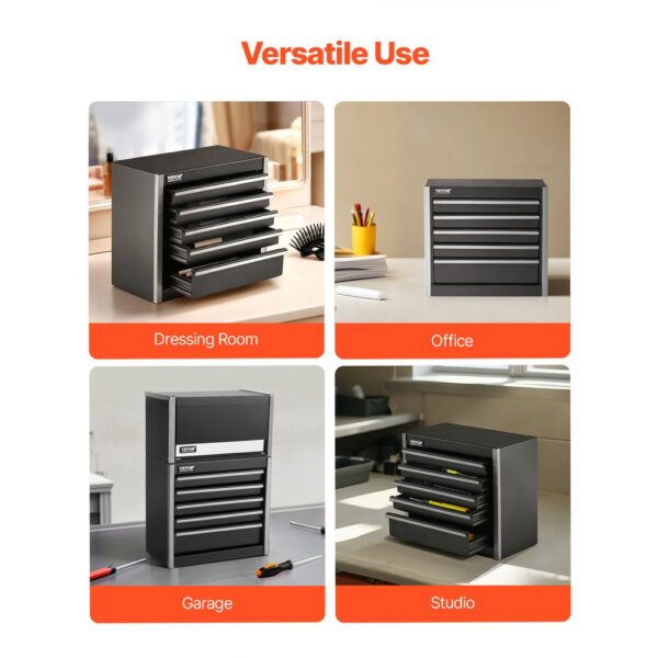 VEVOR Werkzeugkiste 218x118x205 mm, Werkzeugkasten aus Metall mit 5 Schubladen, schwarz – Bild 5
