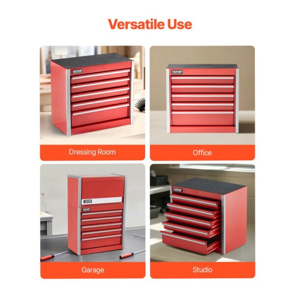 VEVOR Werkzeugkiste 218 x 118 x 205 mm, Werkzeugkasten aus Metall mit 5 Schubladen, rot – Bild 5