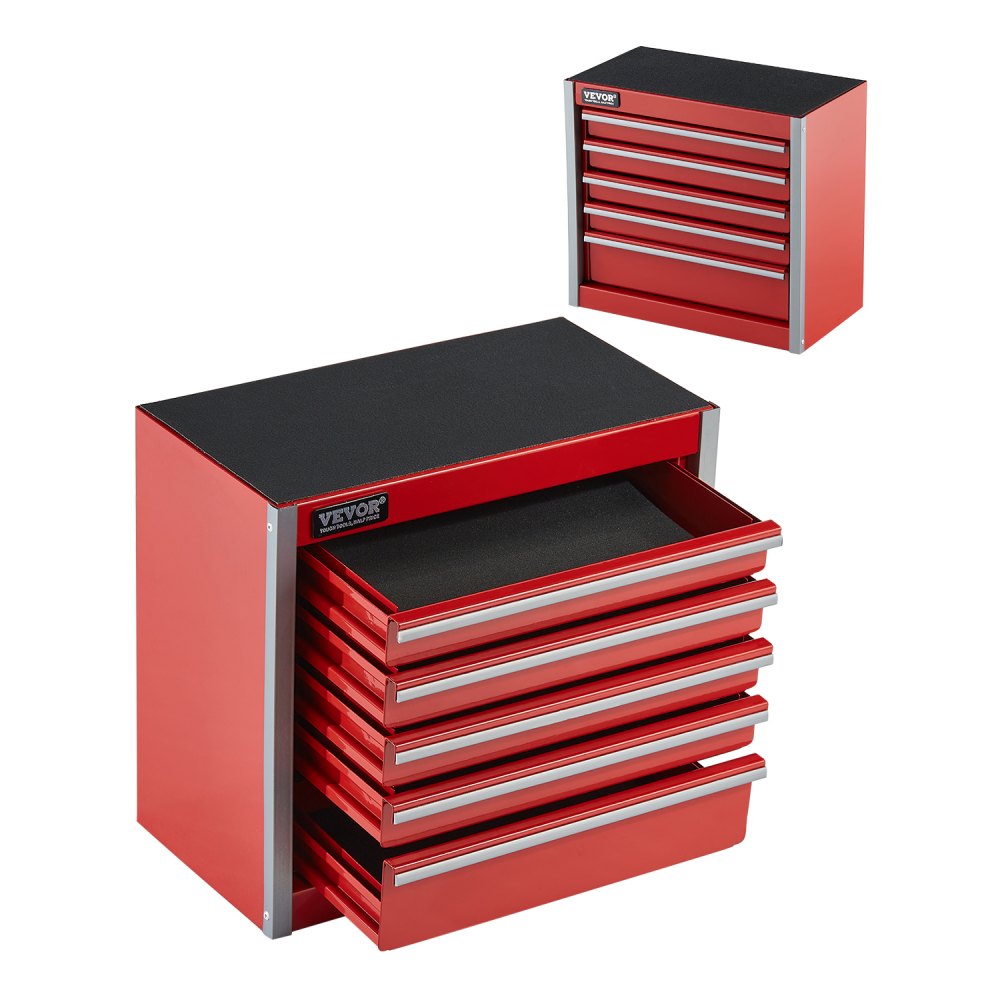 VEVOR Werkzeugkiste 218 x 118 x 205 mm, Werkzeugkasten aus Metall mit 5 Schubladen, rot