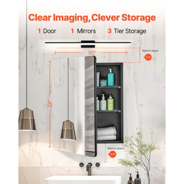 VEVOR Spiegelschrank verspiegelter Arzneischrank Medizinschrank (662 x 135 x 762 mm) für Badezimmer – Bild 2