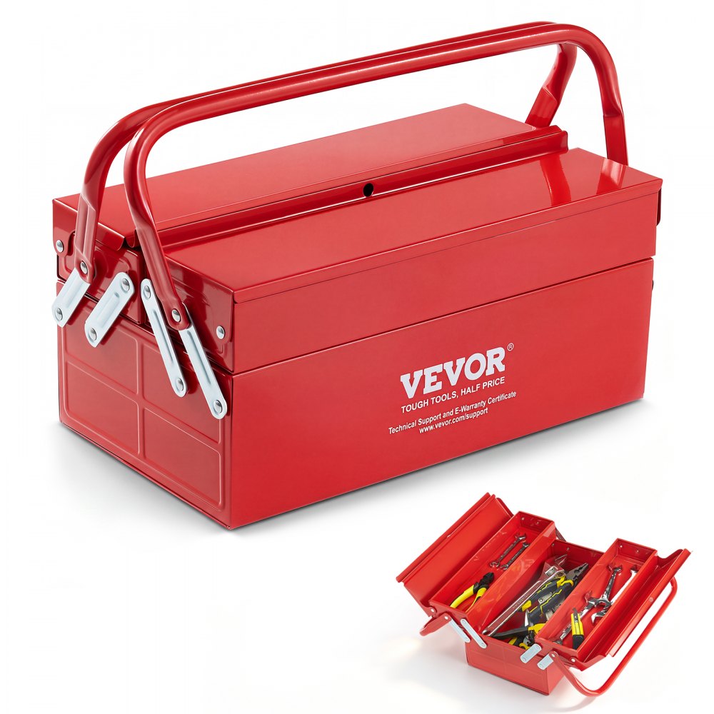 VEVOR Werkzeugkasten 355,6x200x165mm, 2-stöckig, 3-Fach, Werkzeugkiste mit Griff & Schlossloch