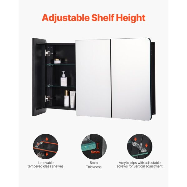 VEVOR Spiegelschrank verspiegelter Arzneischrank Medizinschrank (1017 x 135 x 647 mm) für Badezimmer – Bild 3