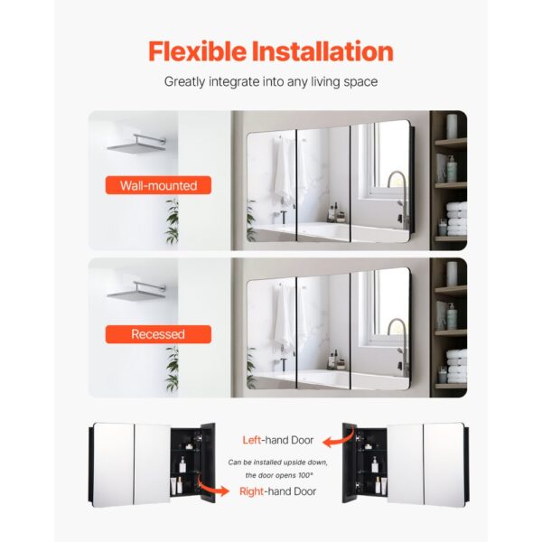 VEVOR Spiegelschrank verspiegelter Arzneischrank Medizinschrank (1017 x 135 x 647 mm) für Badezimmer – Bild 5