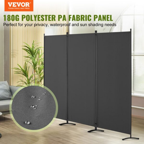 VEVOR Raumteiler Trennwand 3-teiliger Paravent Stellwand, Raumtrenner freistehend (228 x 52 x 184 cm), Grau – Bild 2