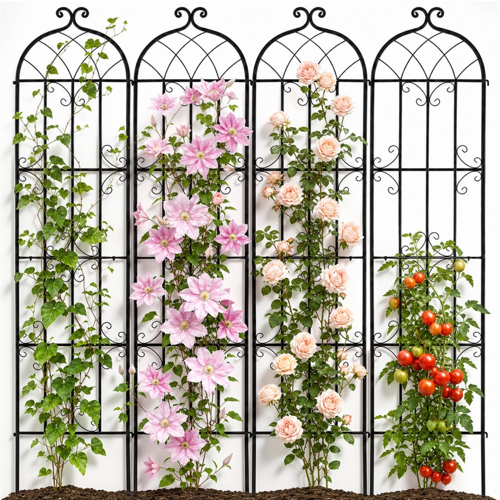 VEVOR Rankhilfe für Kletterpflanzen, 51x220 cm, 4er-Set rostfreies Metallspalier für Gartenblumen