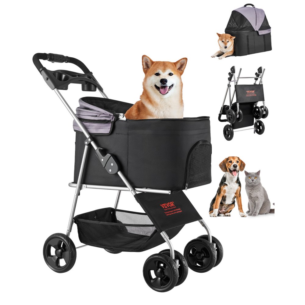 VEVOR Hundewagen 81x46x97 cm, 16 kg Tragkraft, 4-Rad-Buggy mit abnehmbarer Trage und Netzfenstern