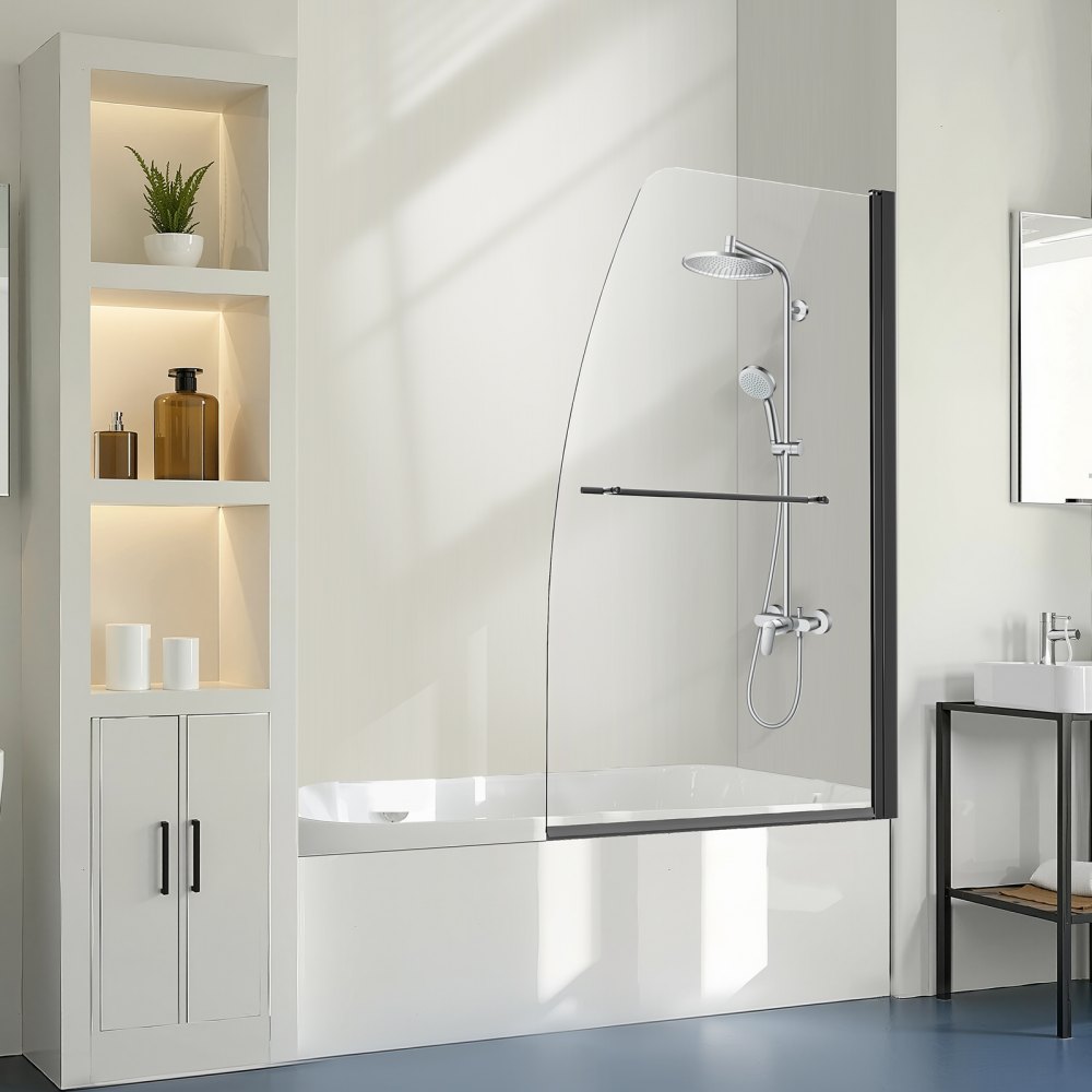 VEVOR rahmenlose Badewannen Duschtür (864 x 1397 mm / B x H) halbe platzsparende Duschtür für Badewanne
