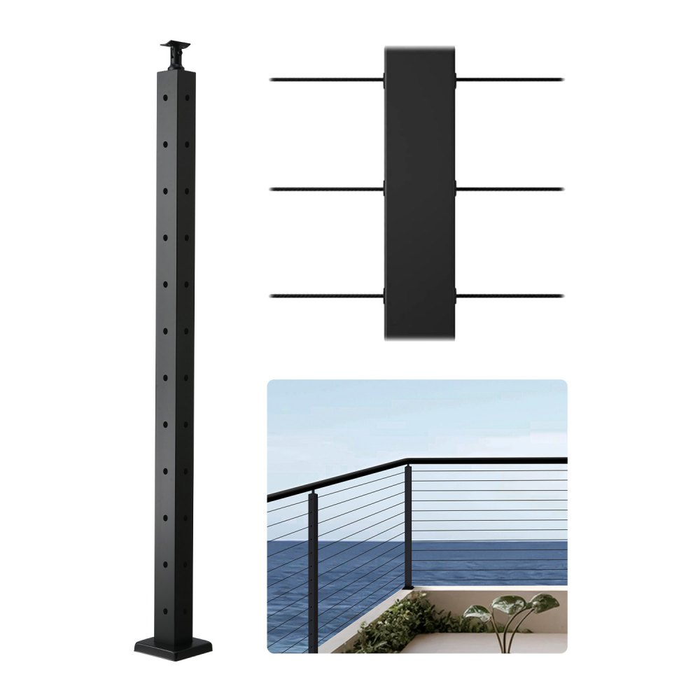 VEVOR Kabelgeländerpfosten, 106,6x4,98x4,98cm Stahl-Eckgeländerpfosten, SUS304 Edelstahl